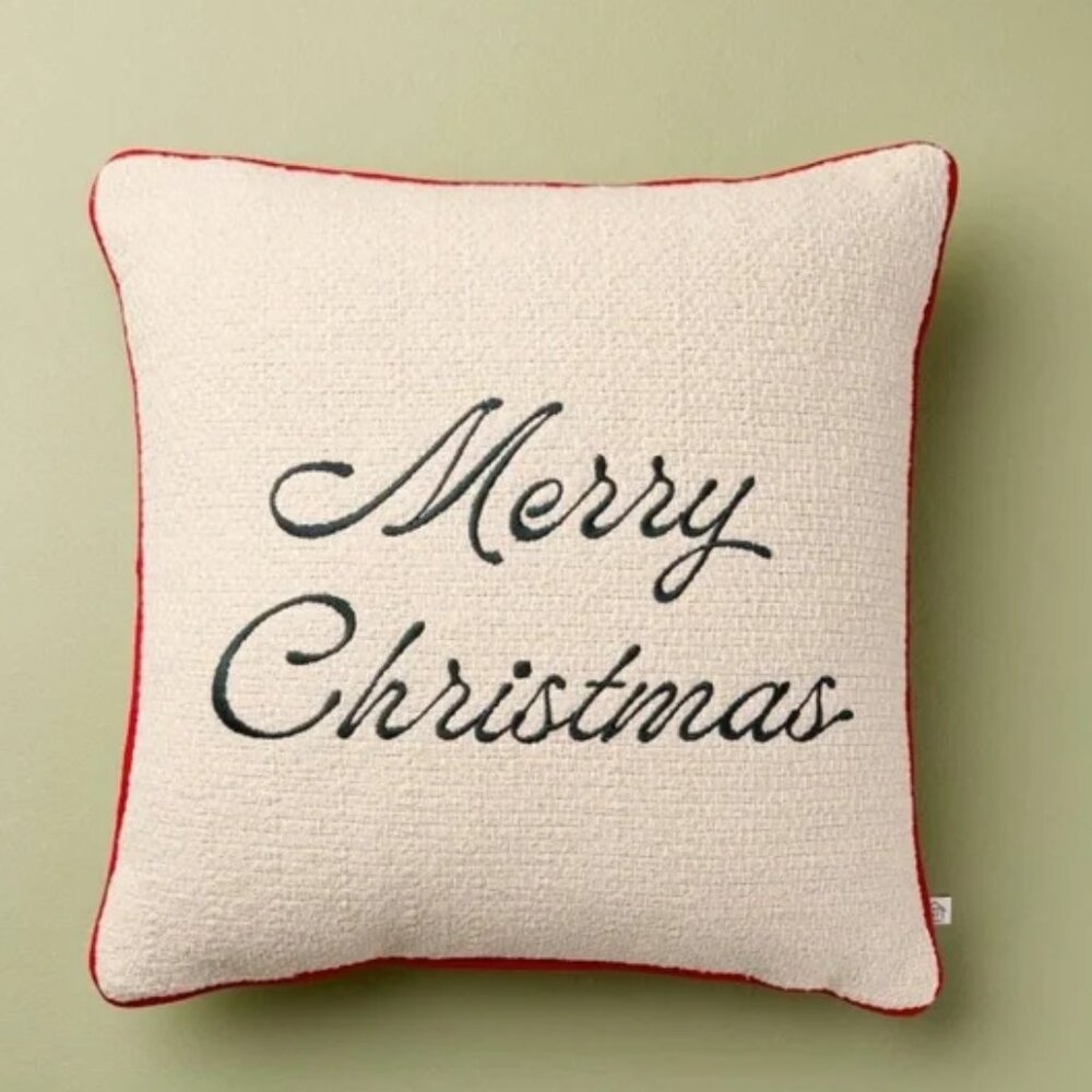 HEARTH & HAND Merry Christmas Indoor Square Pillow Cream Red 16 x 16